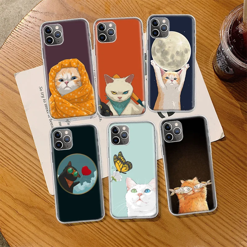 Cartoon Cats Phone Case For Iphone 14 13 Pro Max Apple 11 12 Mini SE 2020 X XS XR 8 7 Plus 6 6S 5 5S Luxury Clear Cover Shell Co