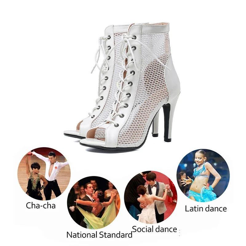 SWDZM NEW Women Short Boots Ballroom Jazz Dance Boots Girls Black Rubber Sole Dance Shoes Net Boots Custom Heel Sandals