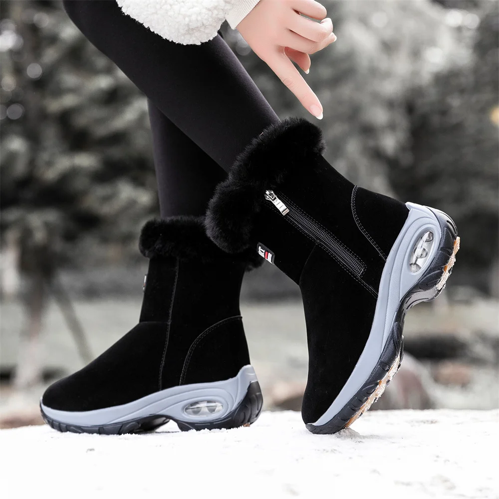 Women's Autumn Boots Leather Shoes Women's Fashion Winter Boots Women Flat Shoes Non-slip Warm Thick-Soled Sneakers Women 2022