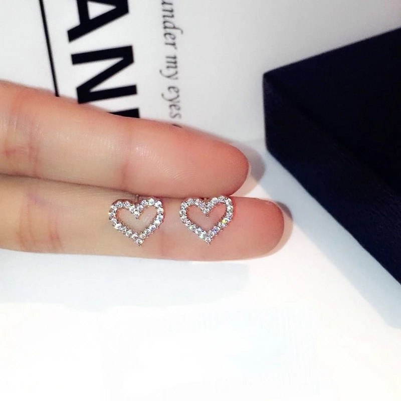 

Korean Earrings S925 Silver Color Heart Bling Zircon Stone Stud Earrings for Women Fashion Jewelry 2022 Trend