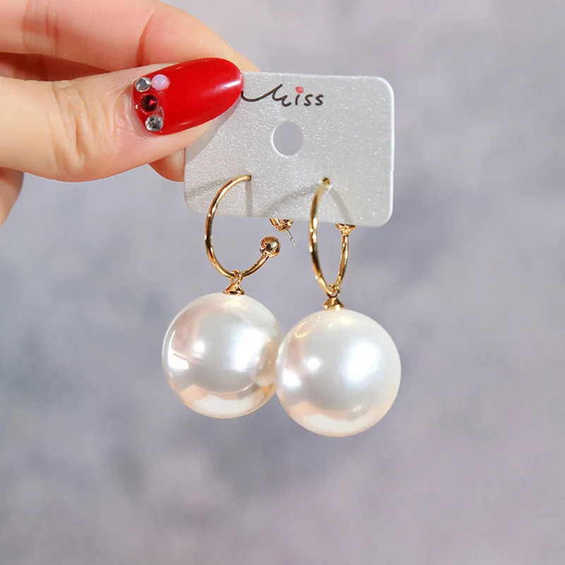 

Large White Imitation Pearl Ball Earring for Women Korean Fashion Dangle Earring Party Wedding Jewelry Gift