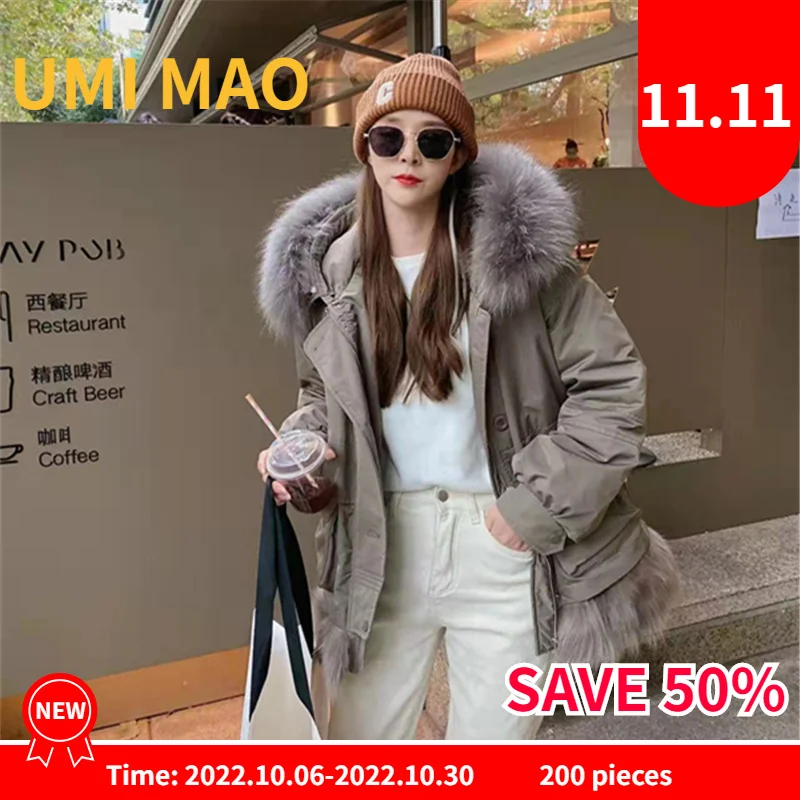 

UMI MAO Real Fox Fur 2022 Korean Thickened Warm Fur 90 White Duck Down Jacket Women Jackets Winter Coat Femme Clothes Y2K