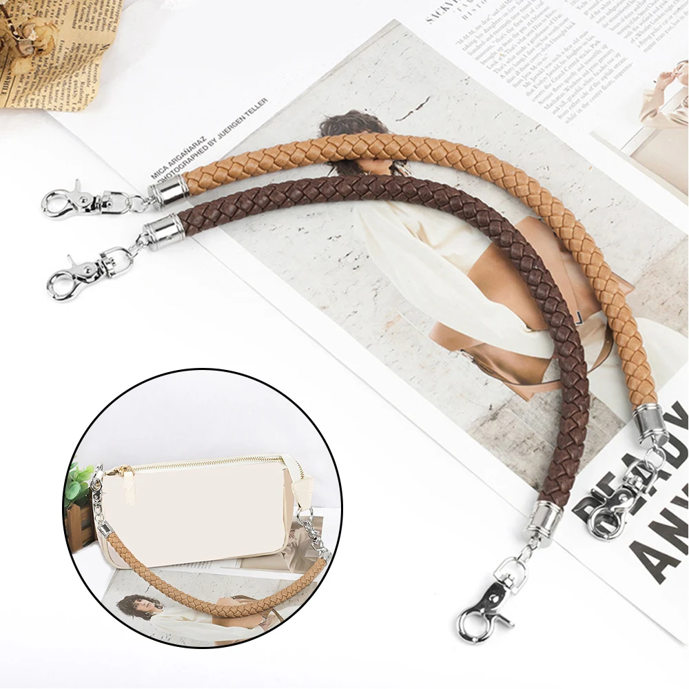 

Pu Leather Braided Rope Handles For Handbag Metal Hook Buckle Shoulder Bag Strap Diy Replacement Purse Belts Bag Accessaries