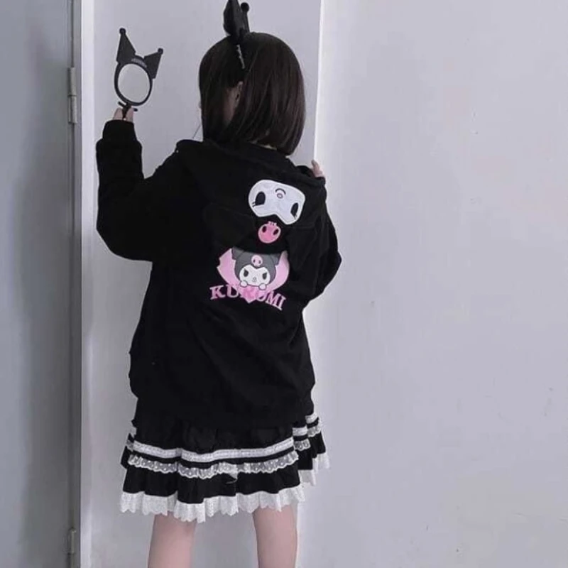 

Худи HOUZHOU Kawaii на молнии, толстовка с мультяшным принтом, Женское пальто в стиле преппи для девушек, черное пальто в стиле Харадзюку, женский т...
