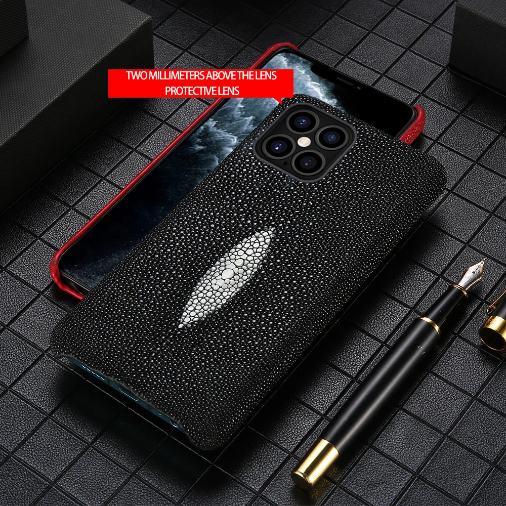 Genuine Stingray Leather Phone Case For Iphone 13 12 Pro Max 12 Max 11 Pro Max Se 2020 X Xr Xs Max 8 7 Plus 6 6s Luxury Cover