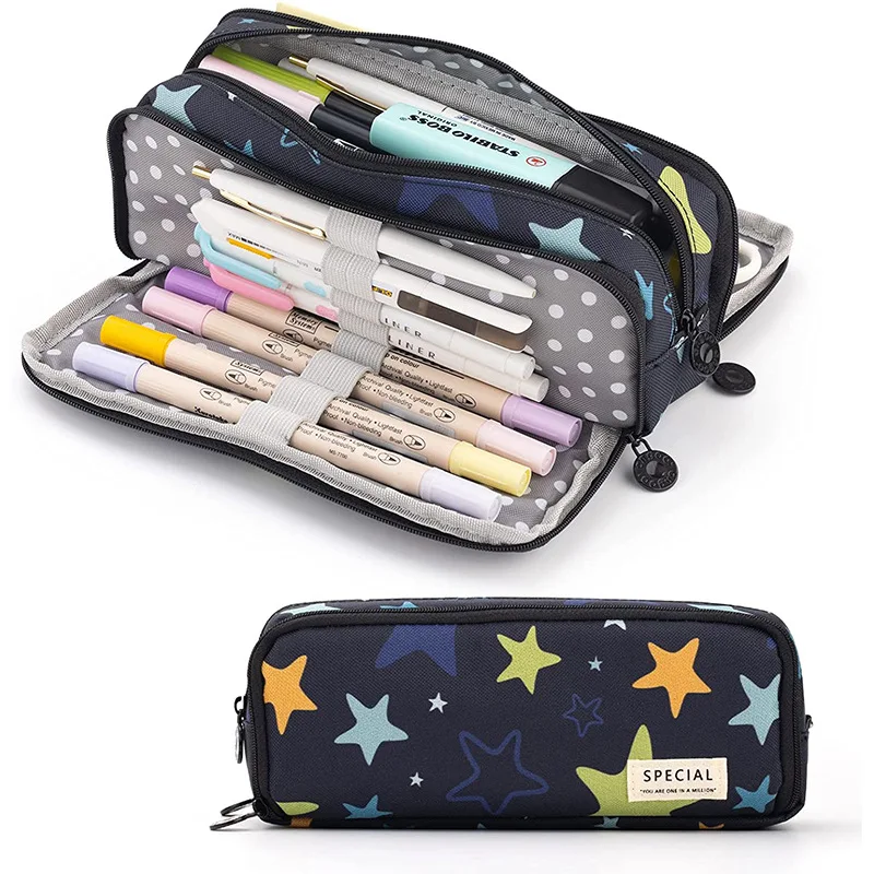 

Star Pattern Large Capacity Pen Bag Canvas Pen Bag Multi-Layer Stationery Pencil Pouch Students Children Kids School Supplies