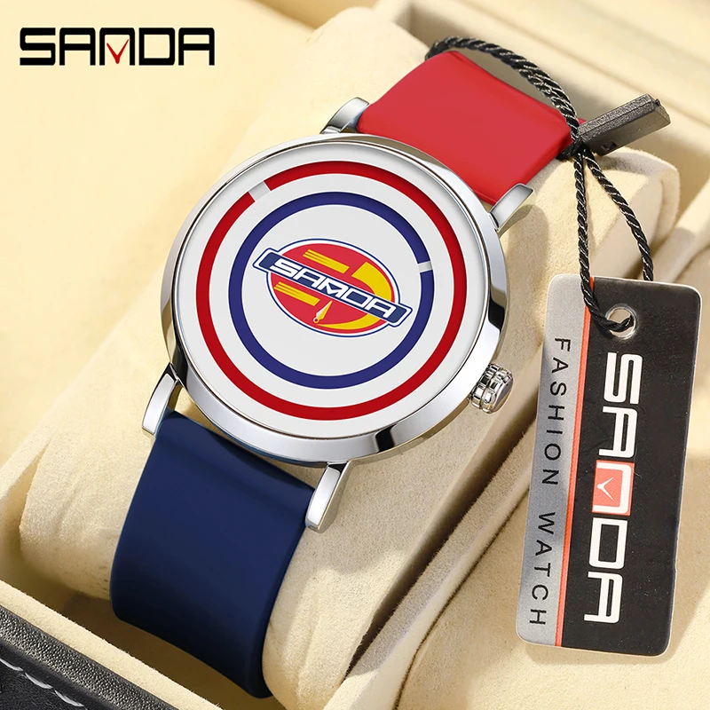 

SANDA 2023 New Men Trend Watch 50M Waterproof Casual Simple Dial Silicone Strap Wear Resistant Mens Quartz Watches Reloj Hombre