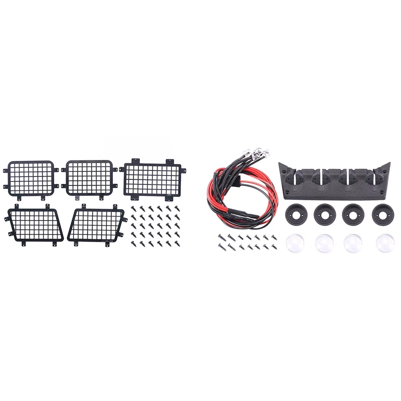 

2 Set RC Car Part: 1 Set Car LED Roof Lamp Lights Bar Spotlight & 1 Set Car Stereoscopic Window Mesh Protective Net
