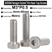 20pcs 80pcs m3x4mm40mm sus304 stainless steel hexagon socket thin head cap screws bolts din7984 with metric coarse thread