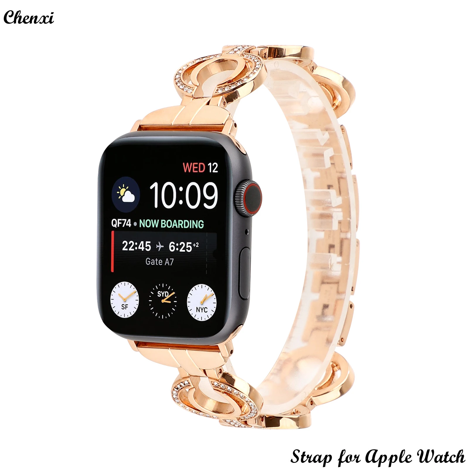 Strap for Apple Watch bracelet chain O-shaped hollowed out rhinestone for iwatch 87654321SE women's steel strap for Iwatch Ultra