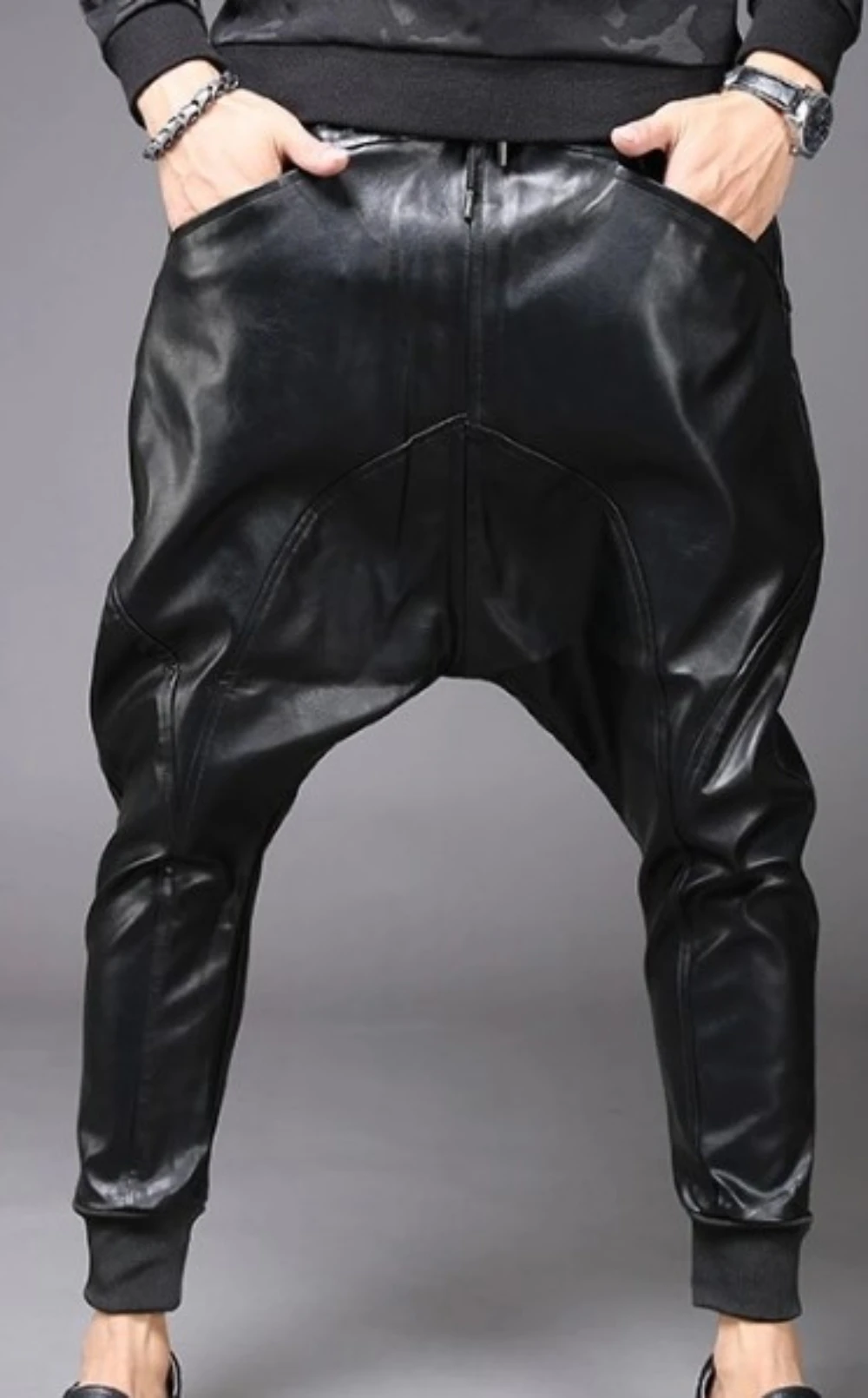 Pantalon Cargo en cuir pour homme  ample et surdimensionné  classique  à la mode  avec poches