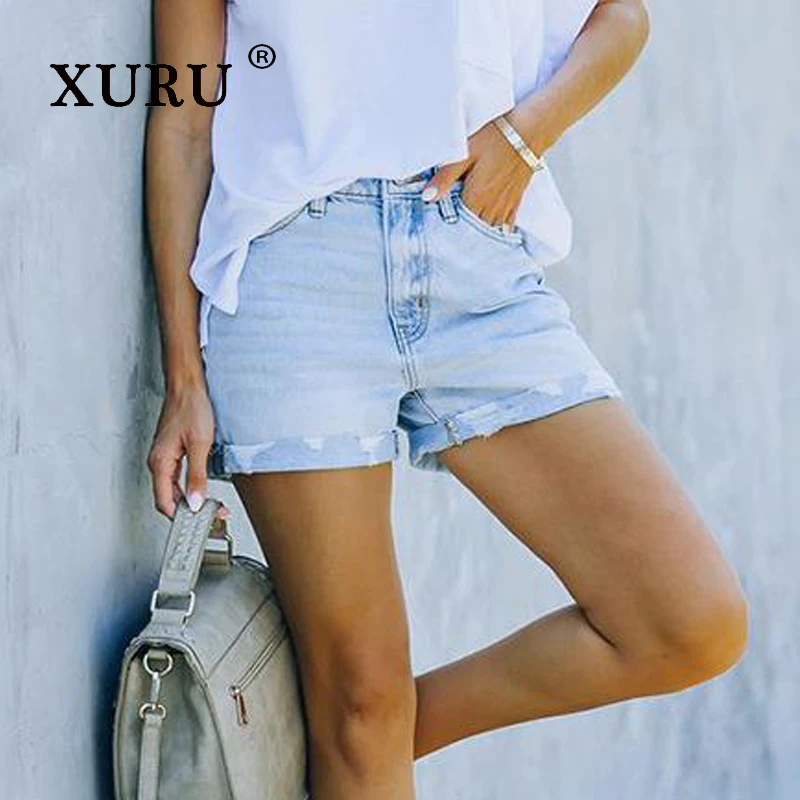 

Летние Новые рваные джинсы xulu в европейском и американском стиле для женщин, эластичные облегающие шорты со средней посадкой, джинсы