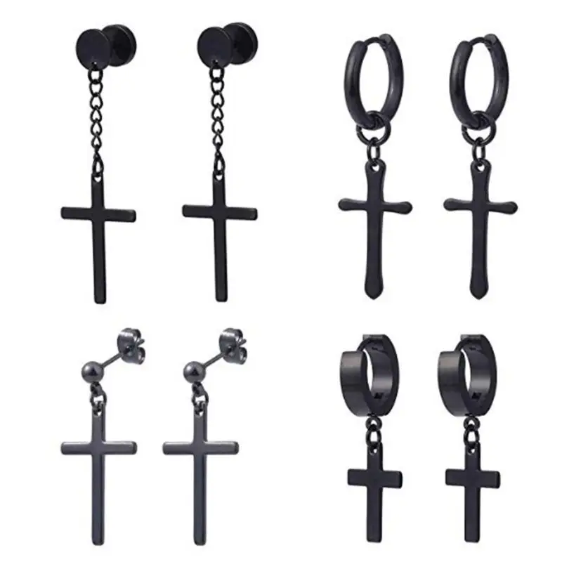 

4Pairs/set Classic for Cross Pendant Hoop Earrings Korean Dangle Earrings for Un