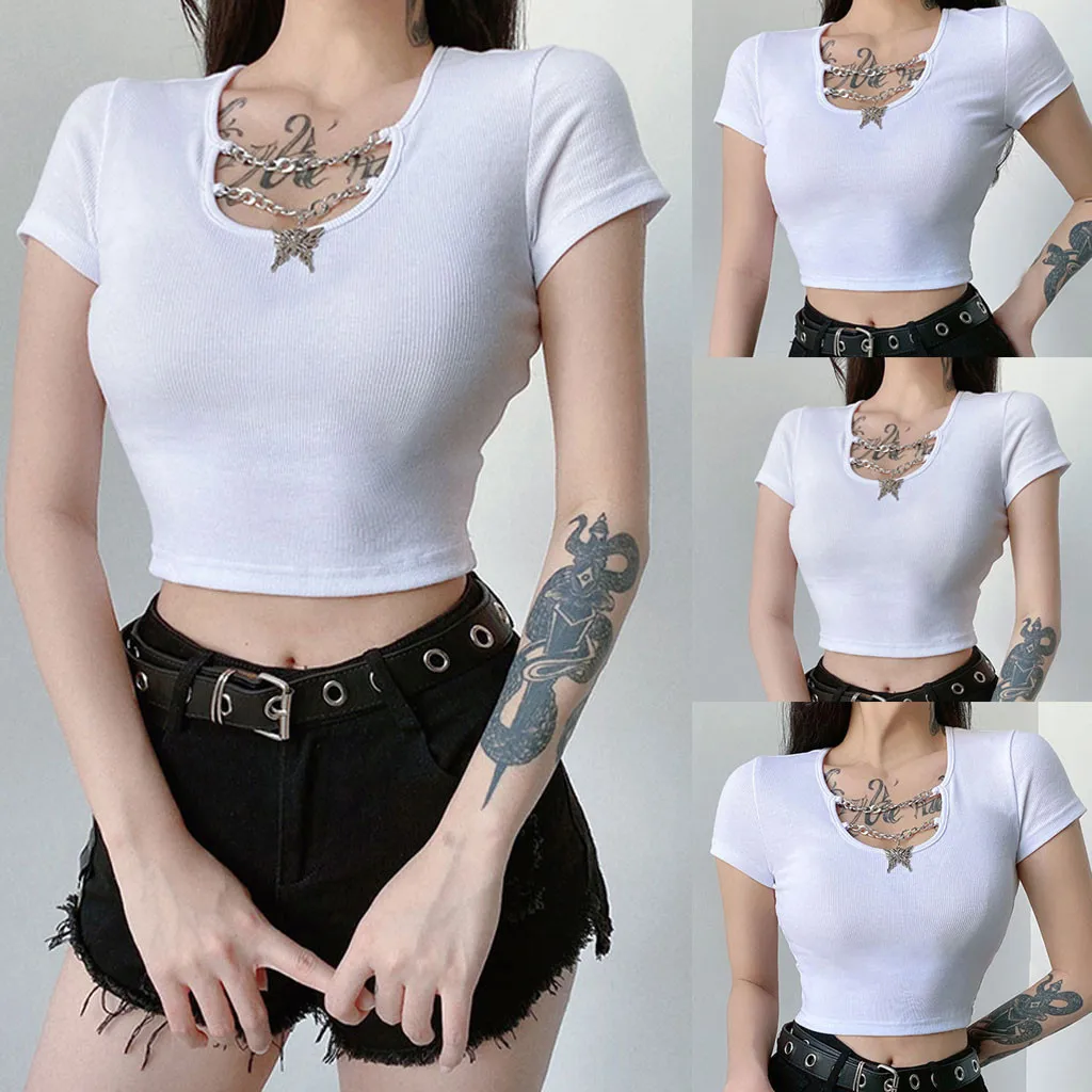 

Hollow Women Fashion Tops Sequined T-shirt out Alloy Blouse Sexy Solid Blouse Button Collar Comfortable Shirts Women Casual