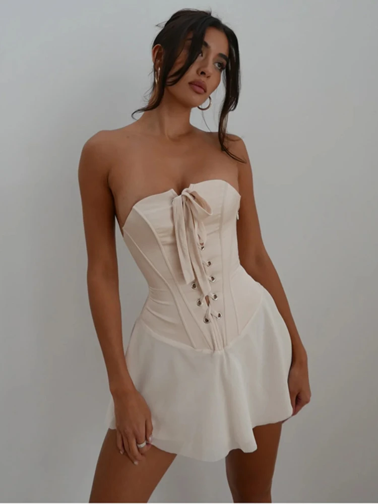 

XIZOU Strapless Mini Dress Off the Shoulder Backless Sexy Bandage Dress Summer Elegant Party Evening Corset Dresses for Women