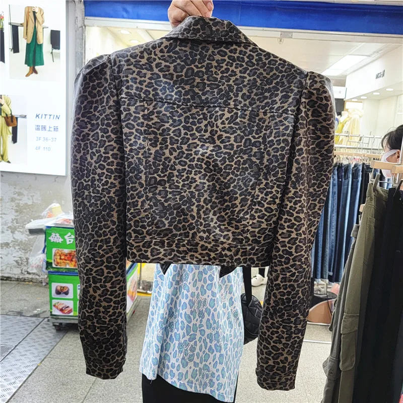 KoHuiJoo Autumn New Leopard PU Leather Jacket Women 2022 Puff Sleeve Temperament Loose Fashionable Design Short Coat Female