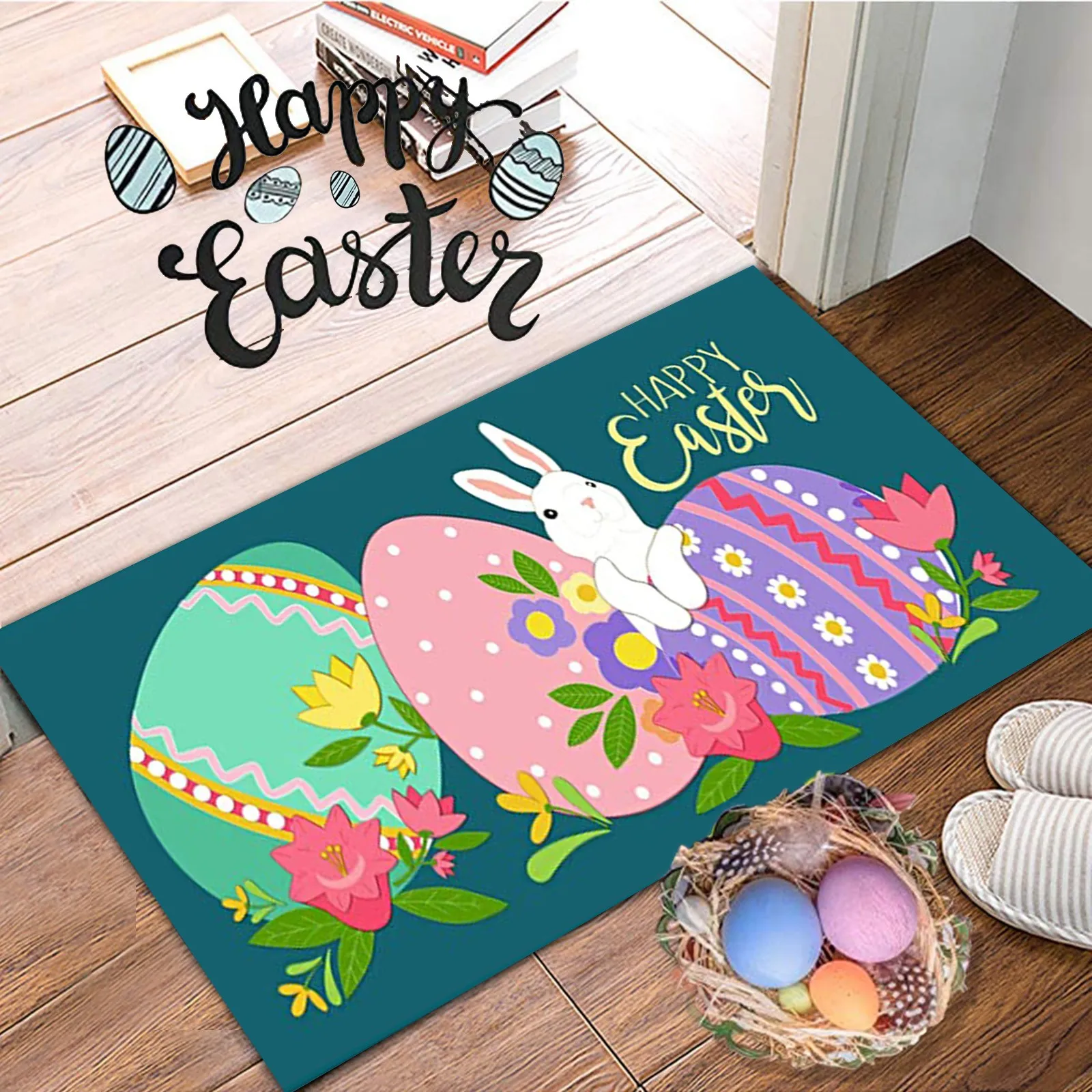 

40x60cm Bunny print Welcome Entrance Doormats Carpets Easter Day Decoration Doormat Anti-skid Bottom Floor Indoor Outdoor Carpet