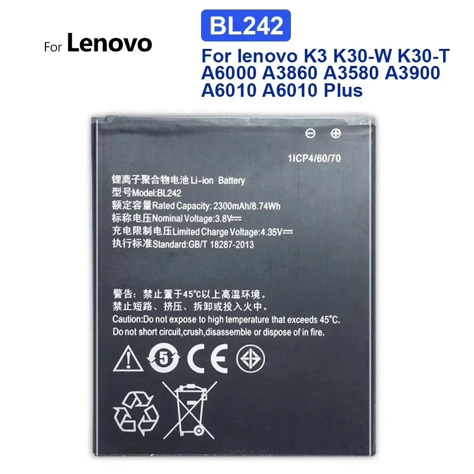 Аккумулятор BL 242 BL242 для Lenovo K3 K30-W K30-T A6000 A3860 A3580 A3900 A6010 Plus A6010plus перезаряжаемые
