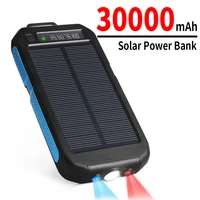 solar charger power bank 30000mah portable fast charging outdoor sos digital display external battery with flashlight for iphone