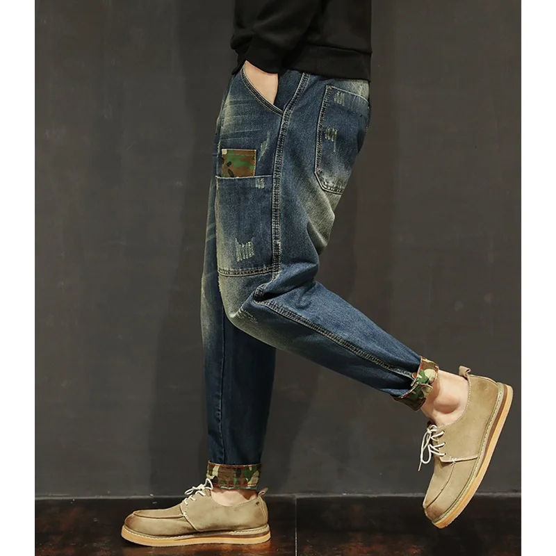 Men Clothing 2022 New Pattern Recreational Vintage Broad Leg Blue Jeans Straight Cylinder Large  Loose Haren Pants Autumn Female