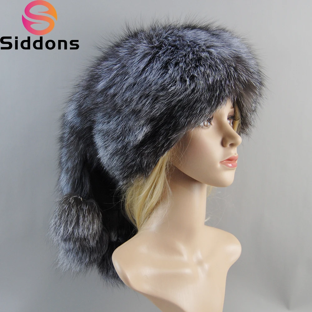 2023 Winter Women Fur Cap Real Genuine Natural Fox Fur Hats Headgear Russian Outdoor Girls Beanies Cap Ladies Warm Fashion Cap