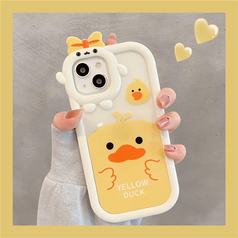 

Cartoon Yellow Duck Bowknot Little Monster Soft Silicone phone case for iphone 13 12 14 11 pro max XS Max XR X 7 8 plus se3 se2