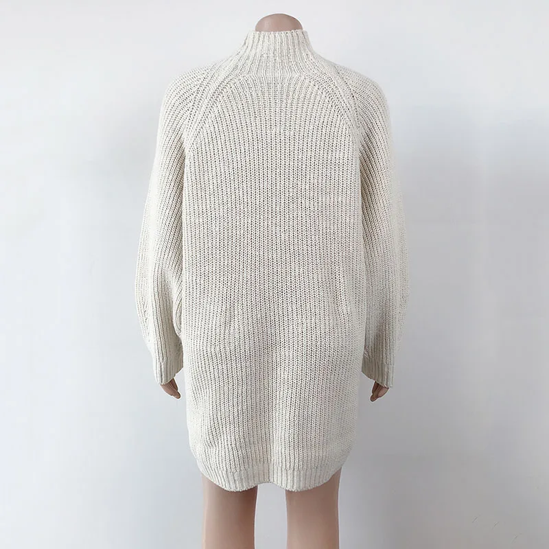 Women Turtleneck Oversized Knitted Dress Autumn Solid Long Sleeve Casual Elegant Mini Sweater Dress Winter Clothes