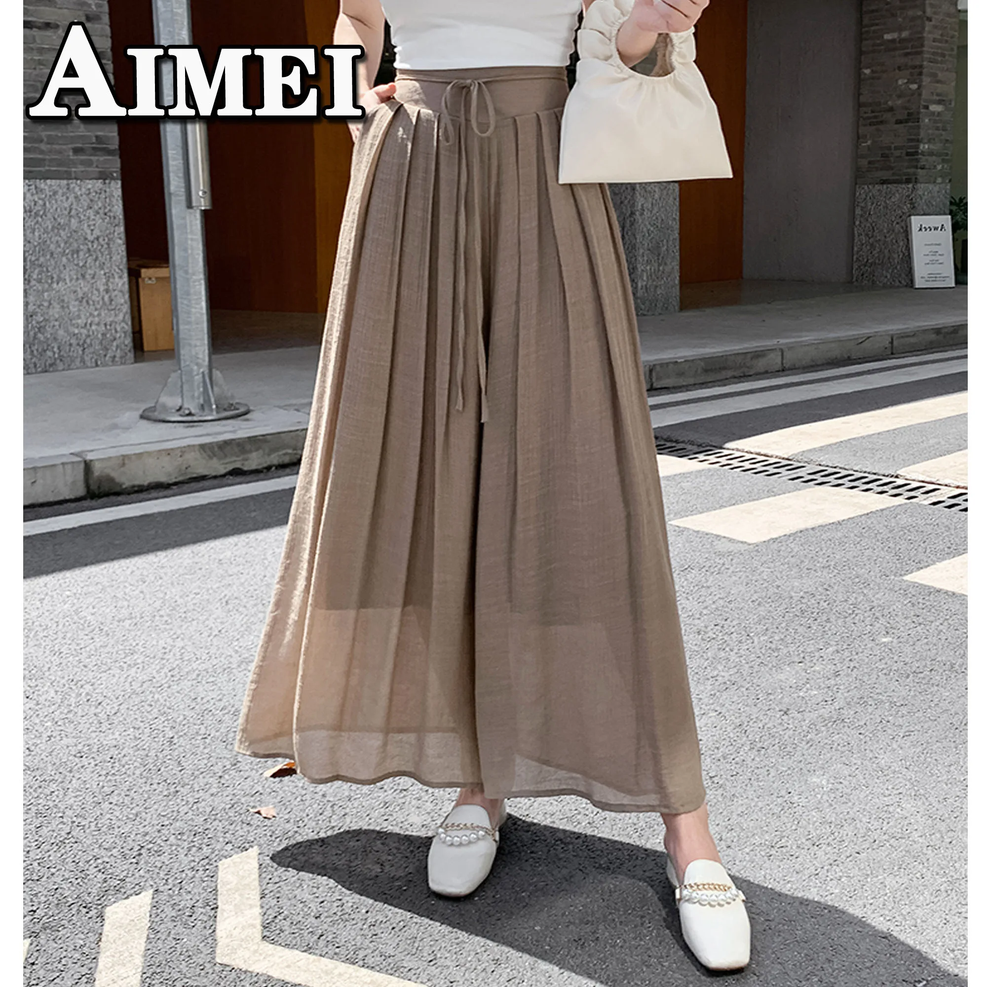 

Women's A-line Summer Clothing Dress Cotton Line Pleated Skirts Baggy Wide Leg Pants Trousers Korean Style Women 2023 Clothes