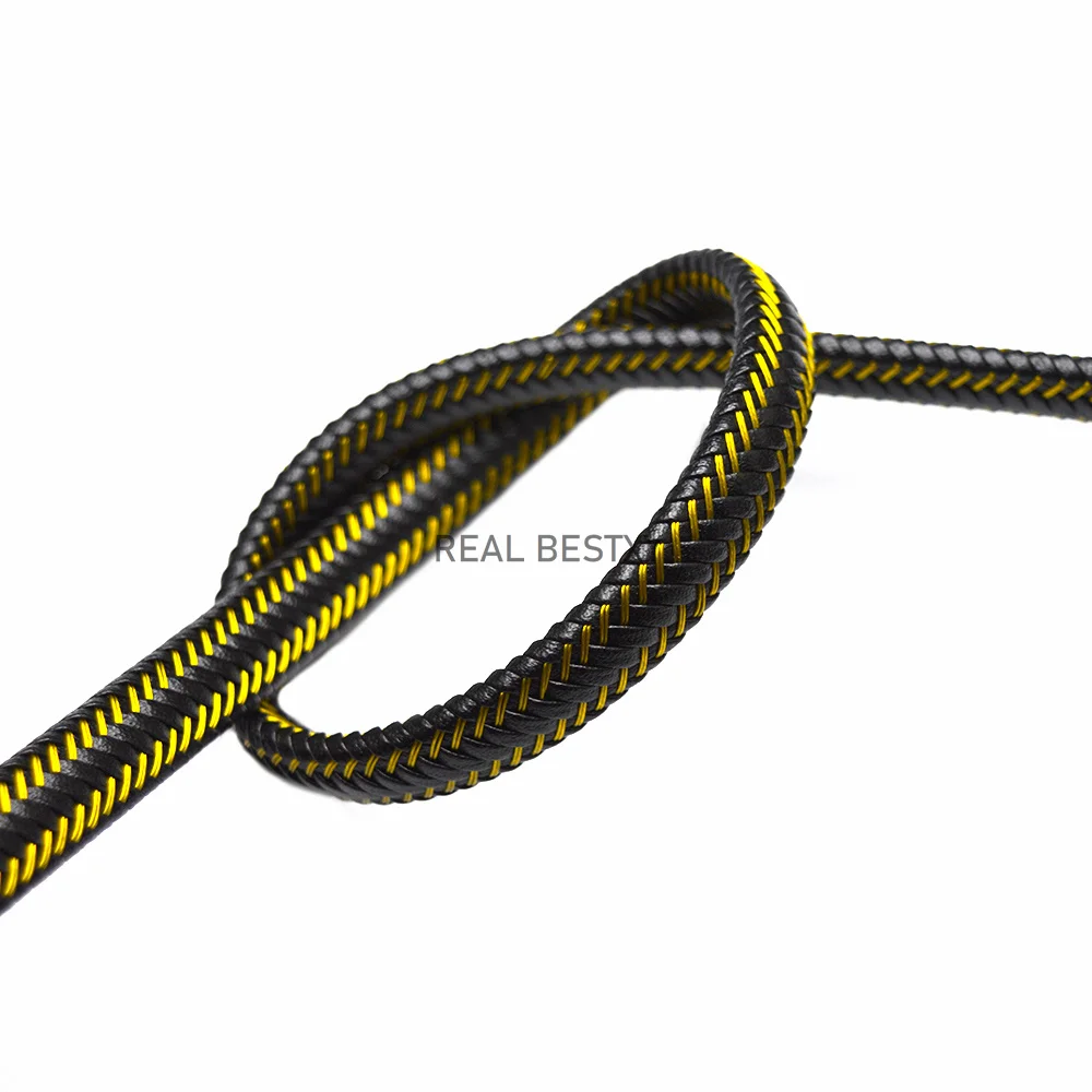 1m 12mmx6mm Braided Leather Cord with Yellow Steel Thread Top Quality Wide Flat Strings Straps for Jewelry Bracelets - купить по