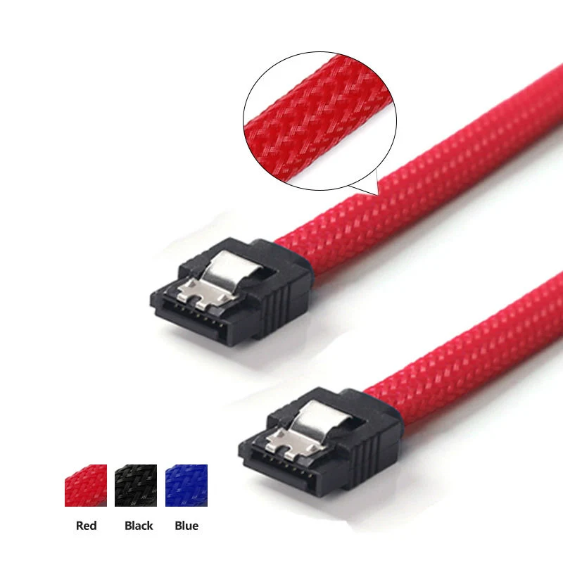 

1pcs Sata3 7pin Data Cables 6gb/s Ssd Cable Hdd Hard Disk Drive Cord Line With Nylon Braid White Red Color Sleeved