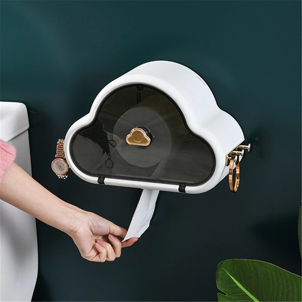 

Punch-free Toilet Paper Holder Bathroom Wall Roll Paper Storage Box Cloud-shaped Waterproof Tissue Dispenser with Storage Rack