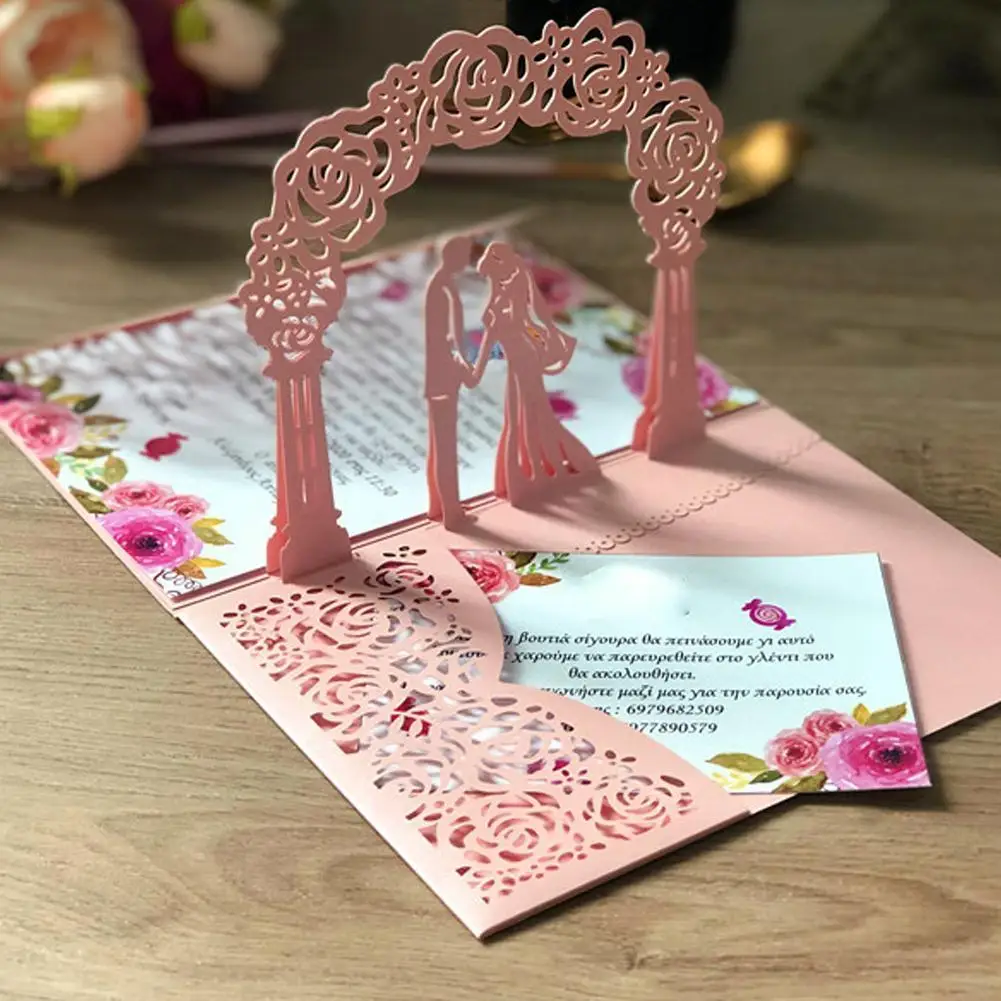 

10Pcs Creative Three-dimensional Hollow Wedding Vertical Invitation Card 3D Up Valentine's Day Card Decorative Ornaments
