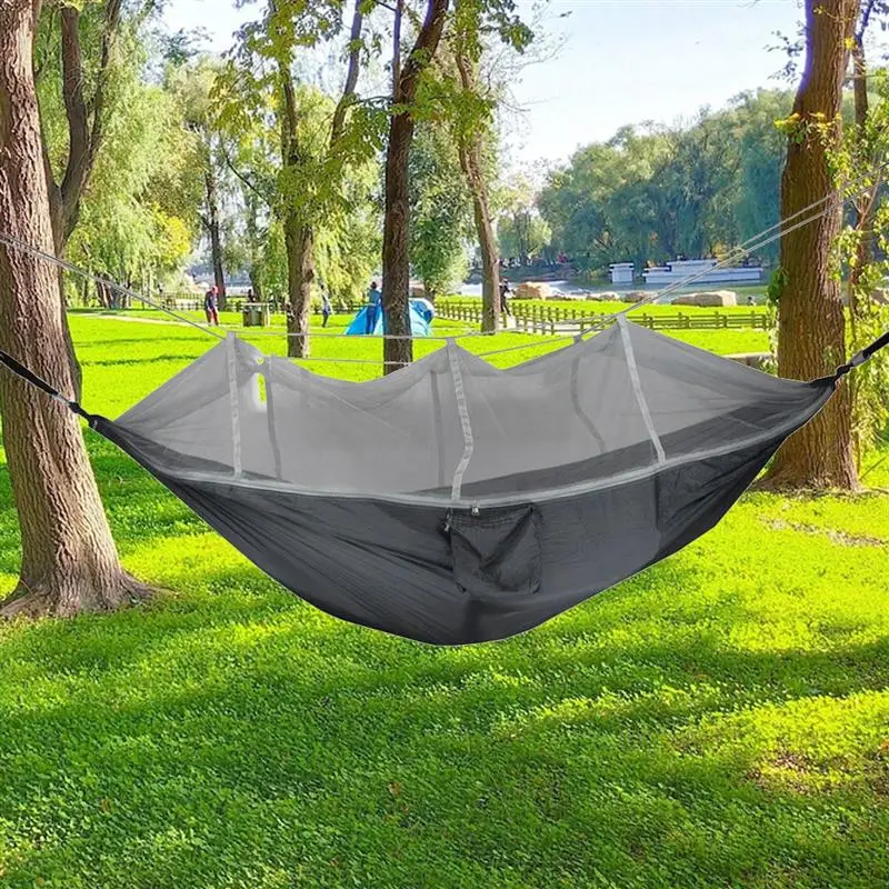 

260x140cm Portable Lightweight Camping Hammock Parachute Cloth Hammock with Mosquito Net (Light Grey)