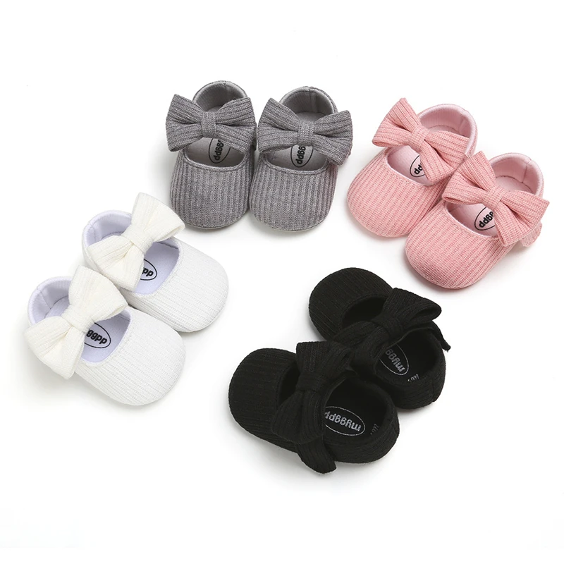 

0-18months Baby Girls Soft Sole Shoes Non-Slip Infant Knitted Bowknot Shoes Newborn Toddler Cotton First Walkers Spring Autumn