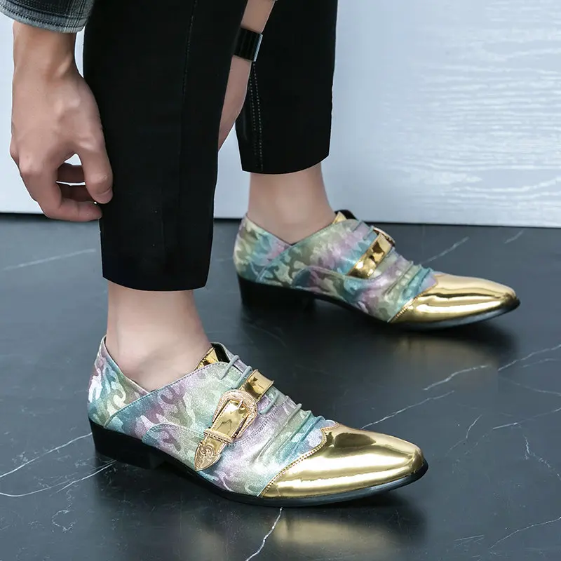 Блестящие золотистые мужские классические туфли в британском стиле с острым