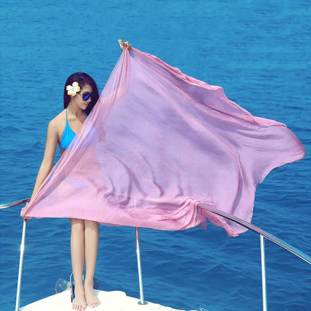 

Beach Shawl Bikini Cover Bohemian Style Solid Color Summer Large Scarf Female Wraps Sunscreen Scarf Korean Style Shawl