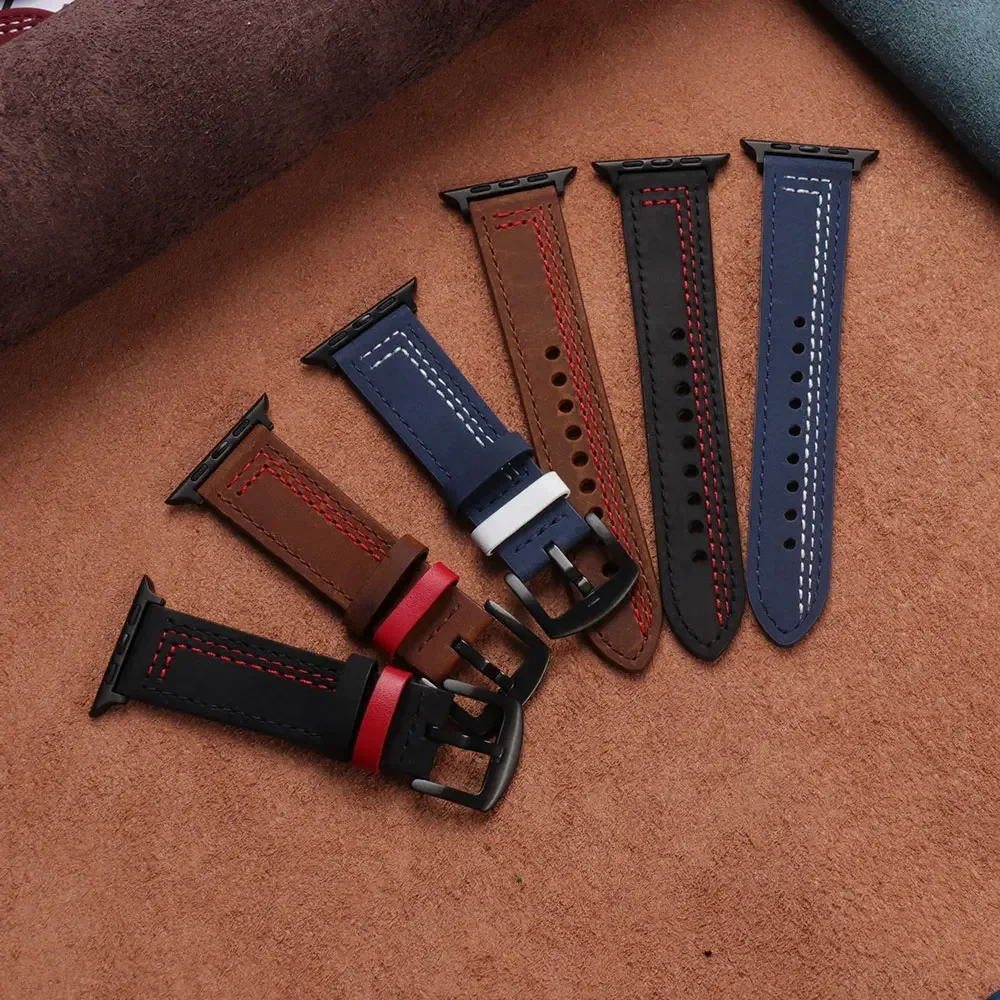 Фото Ремешок 44 45 мм для Apple Watch Band 44 мм Ultra 49 мм 40 мм 42/38 мм Кожаный браслет-петля iWatch series 10 8 7 3 4 5 6 se 41 мм/45 мм №1