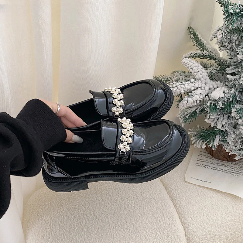 

2023 Leather Women Pumps Fashion Girls Shallow Slip On Mary Jane Shoes Ladies Elegant Round Toe Low Heel Lolita Shoes