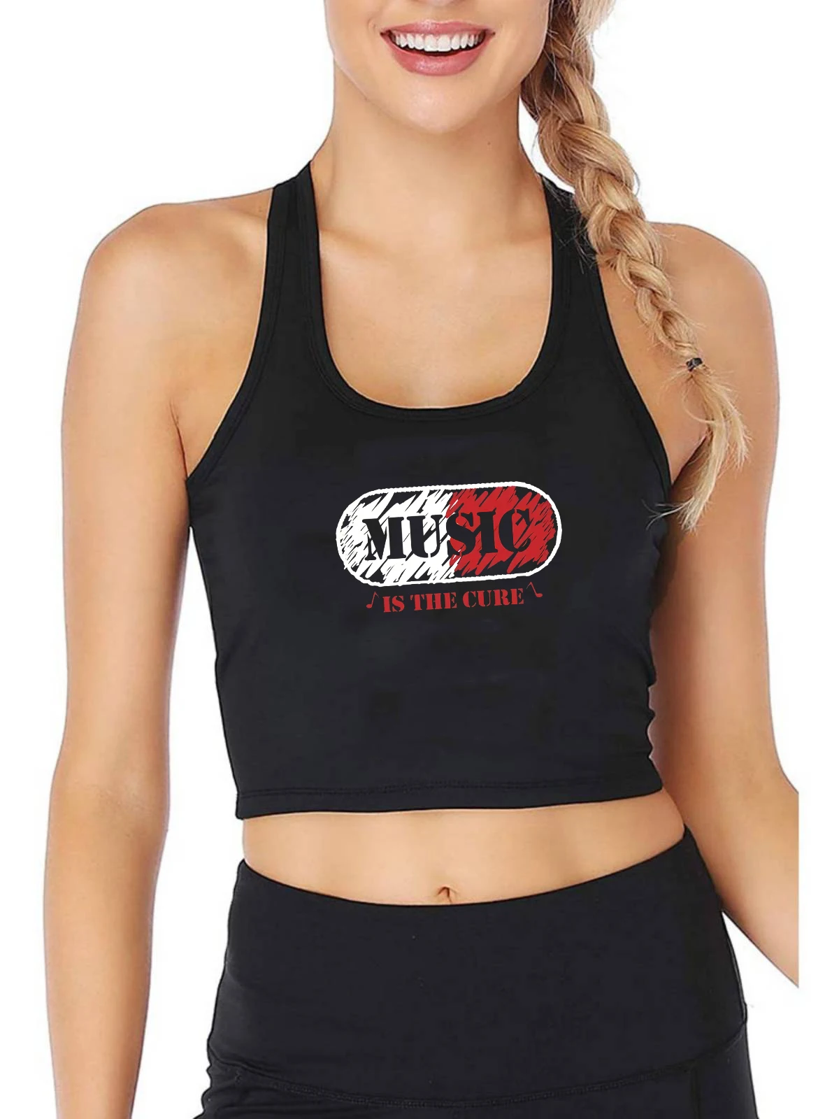 

УКОРОЧЕННЫЙ ТОП Music is the curer. Дизайнерский пикантный облегающий уличный Модный хлопковый дышащий Топ, Женская Персонализированная майка