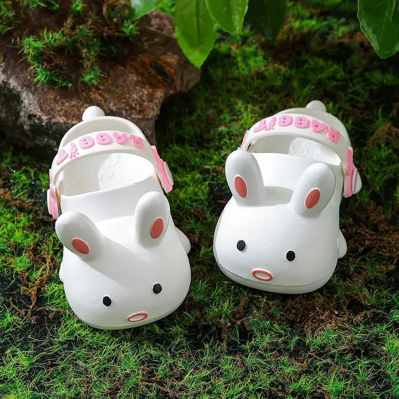 Kawaii White Rabbit Slippers Children Baby Summer Beach Slides Bath Shoes For Kids Closed Toe Sandals Toddler Babi Outdoor Shoes