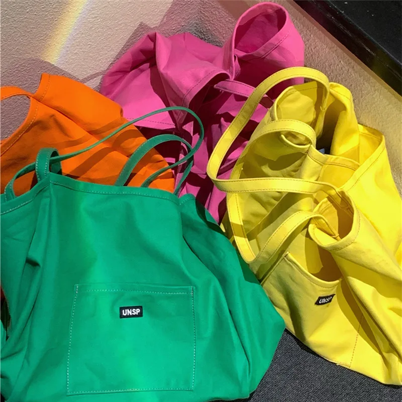 2023 Solid Canvas Bag New INS Women's Bag Large Capacity and Simple Korean Version One Shoulder Art Skew Straddle Bag