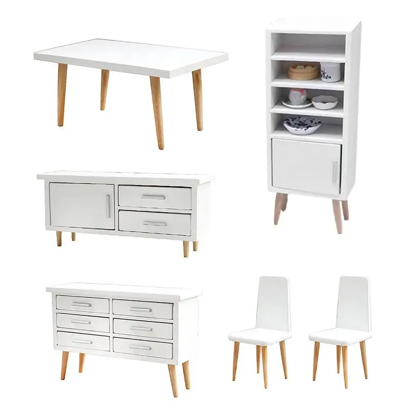 

Modern Dollhouse Furniture 6 Pcs Dollhouse Furniture For Kitchen 1/12 Scale DIY Accessories Including Table Chair & Cabinet