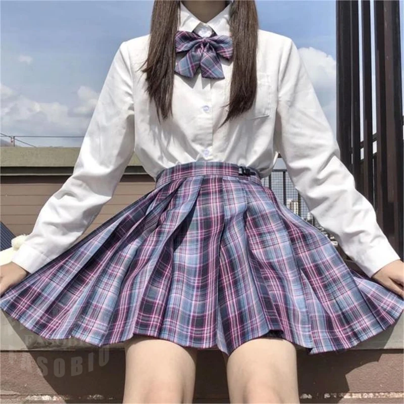 

Women Harajuku Preppy Style Sweet Kawaii Students Pleated Plaid Skirt Jk Uniform High Waist Mini A-Line Short Skirts Female