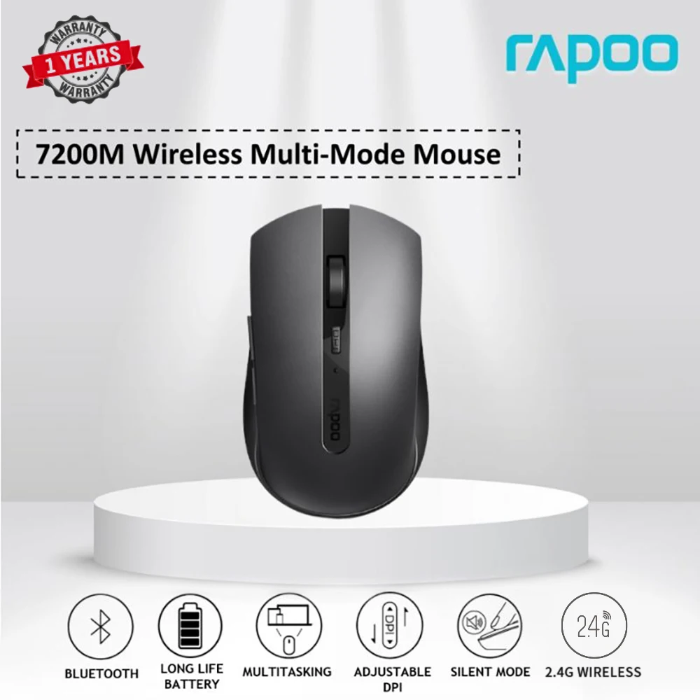 

RAPOO 7200M Multi-Mode 2.4G Wireless and Bluetooth 3.0/4.0 Wireless Mouse 1600DPI Ergonomic Silent Mouse for Computer PC Laptop