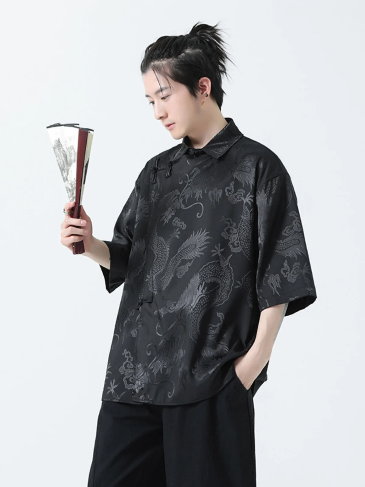 Новый китайский костюм мужские летние рубашки с короткими рукавами из ледяного