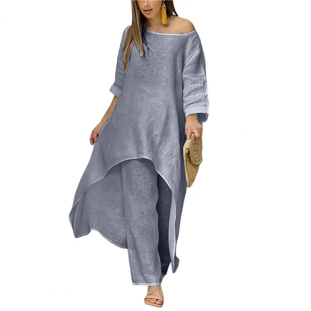 

Fashion Loose Outfit Thin T-shirt Trousers Set Elastic Waistband Sportwear Simple Casual Retro Loose Wide Leg Outfit
