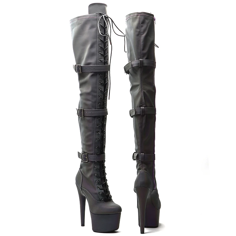 Leecabe 17CM/7inches Pole dancing shoes Chunky Platform High Boots Party Shoes  thigh high boots womens boots 5B