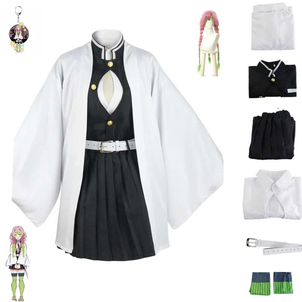 Аниме Demon Slayer Cos Kanroji Mitsuri Косплей Kimetsu no Yaiba Костюм Кимоно Униформа Одежда Реквизит