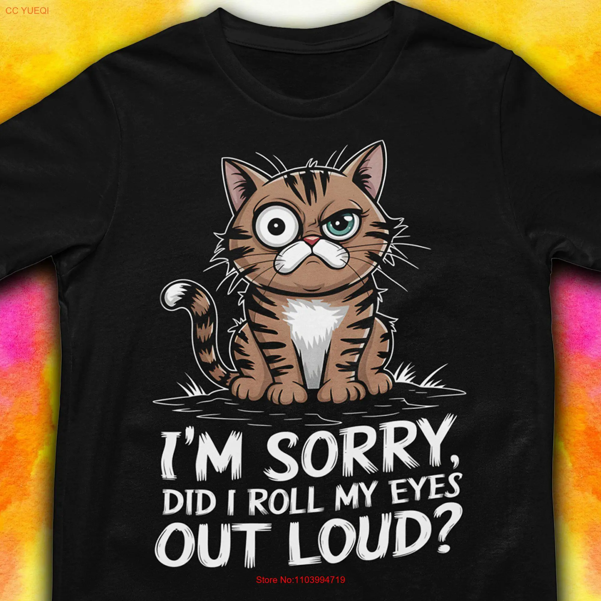 Футболка с кошачьими глазами в рулоне моя веселая шутка усы мультяшный подарок