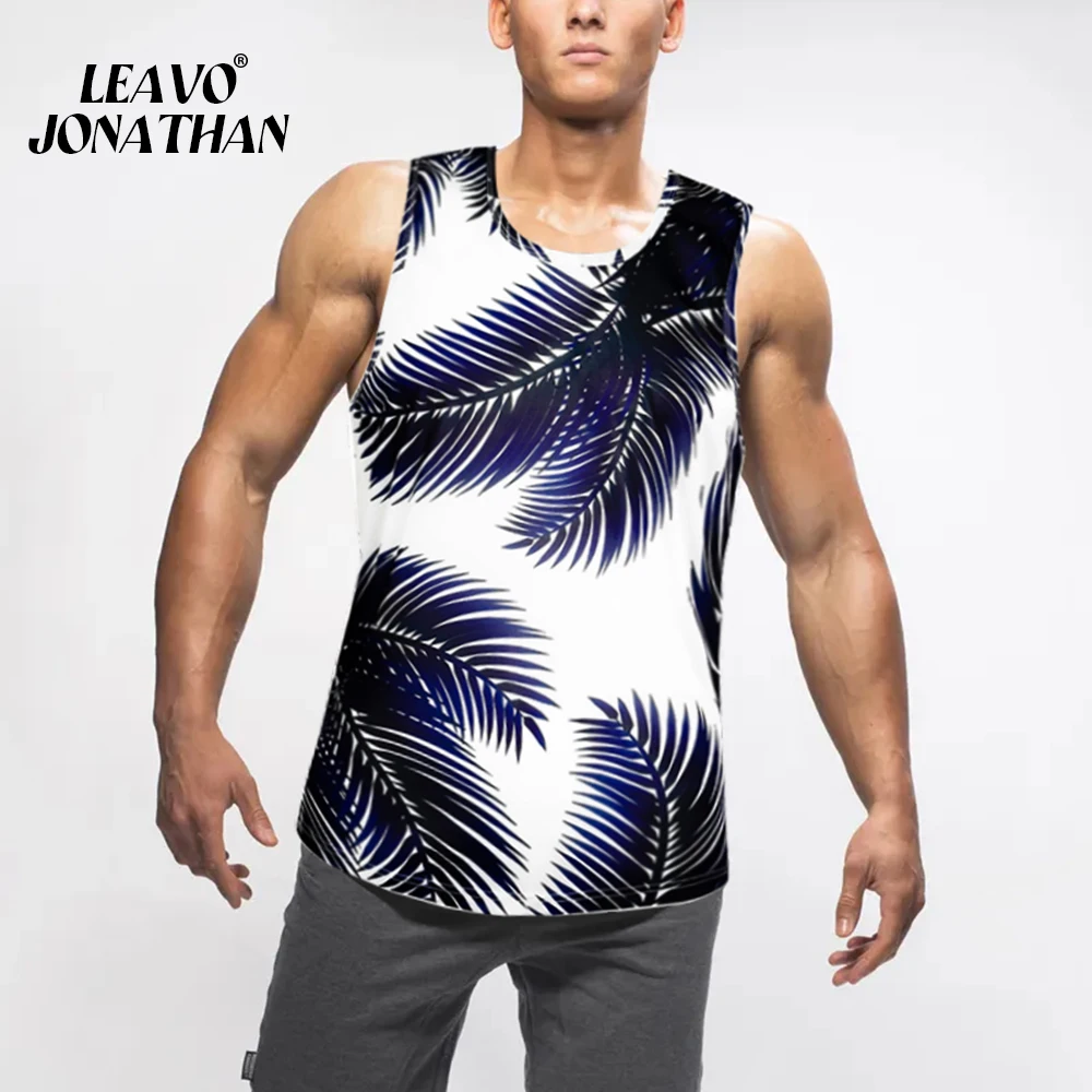 

2023 Men Summer Breathable Beach Printing Sleeveless Tank Top Brand High Quality Male Casual Ice Silk Round Neck Sports Vest